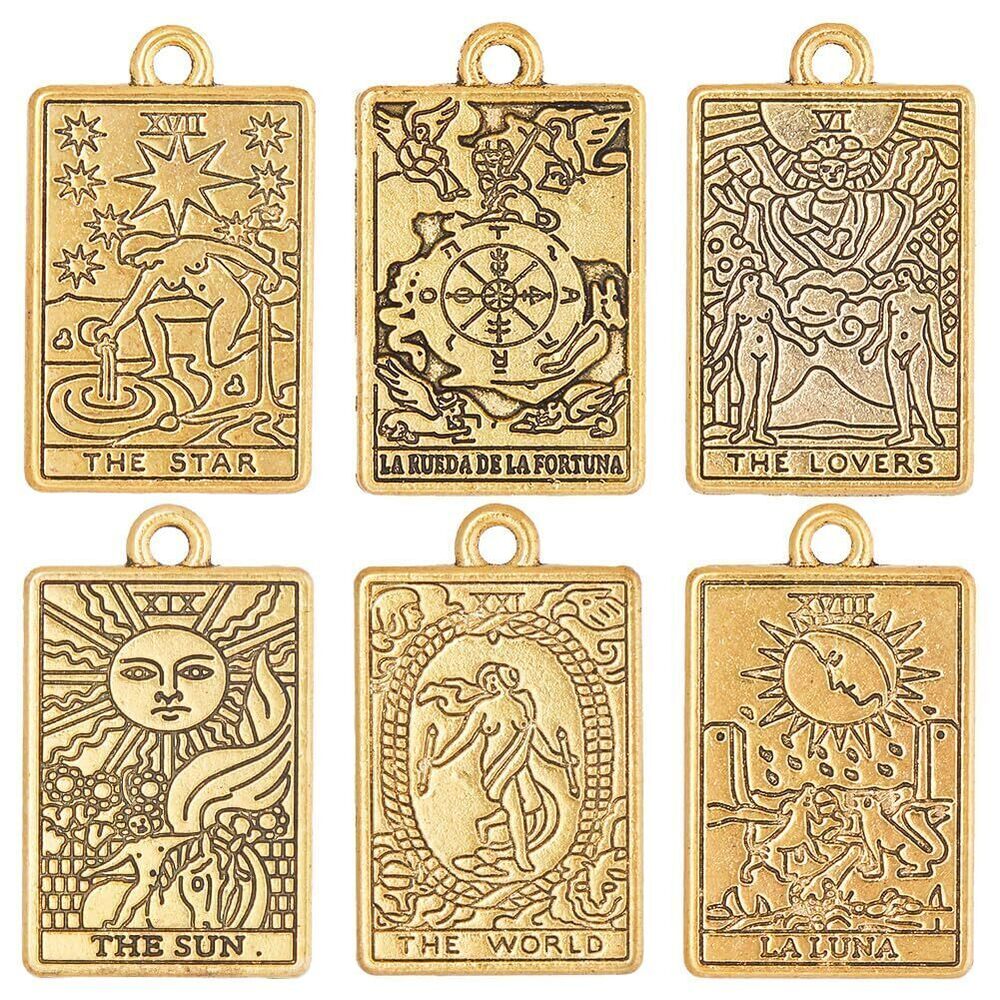 9953 1 Box 36Pcs Tarot Card Charms Tarot Charm Gold Tarot Charms Bulk Moon